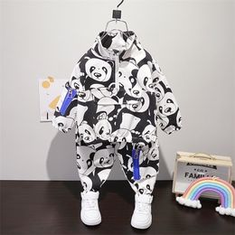 Toddler Boy Cute Panda Full Print Clothing Set Pocket Pullover Tops+ Pants 2PCS Sets Kids Spring Autumn Causal Tracksuit 220326