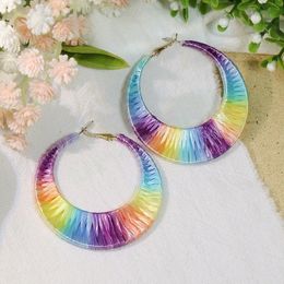 Fashion Rainbow Circle Hoop Earrings for Women Bohemia Handmade Rattan Statement Earrings Female Summer Holiday Jewelry Gifts