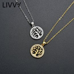 Pendant Necklaces LIVVYSilver Color 2022 Fashion Tree Delicate Necklace Crystal Zircon Round Hollow Women JewelryPendant