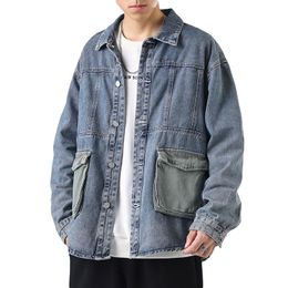 Men's Jackets Tooling Denim Jacket Men's Fashion Splicing Style Spring Jeans Lapel Large Pocket Loose Casual Wear Male Quality ClothingM