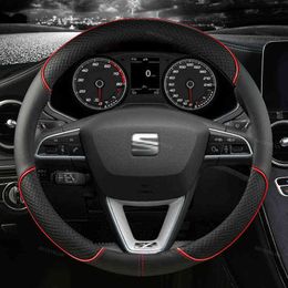 Car Steering Wheel Cover Microfiber Leather 38Cm AntiSlip For Seat Tarraco Arona Ateca Ibiza Toledo Mii Leon arosa Exeo St Fr J220808