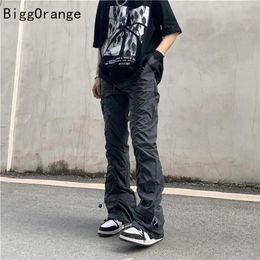 Men's Pants Couple Casual High Street Function Micro Flare Trousers Men American Slim ins Fashion All Match 220827