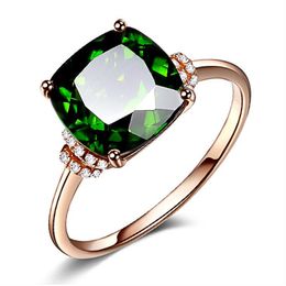 18k Rose Gold Plated Emerald Ring For Woman Gemstone Wed Green Crystal Ring