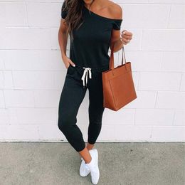 Summer Off Shoulder Jumpsuit Women Overalls Elegant Romper Long Black Female For W220427