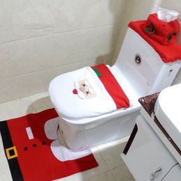3 pcsset Santa Claus Bathroom Set Toilet Cover and U Rugs for Home el Christmas Decoration DIY Toilet Year Decor navidad 201027