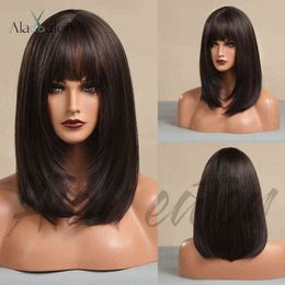 Wig women's net red style Qi bangs black brown long straight hair girl sense wig women 220527