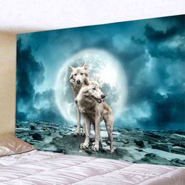 Tapestry Wolf Moon Tapestry Hippie Psychedelic Animal Starry Sky Wall Hanging C