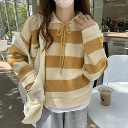 Women's Sweaters 2022 Autumn And Winter Striped Neck Tie Lazy Knit Sweater Jacket Outer Wear Pullover