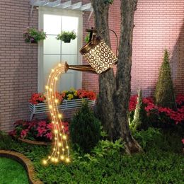 Outdoor Solar Stars Garden Art Light ing Watering Can String Hollow out Iron Shower LED Lights Lamp Home Decoration 220728