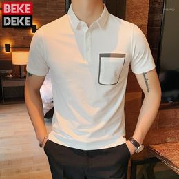 Men's T-Shirts Korean Style Summer 2022 Mens Turn-Down Collar Pockets Design Vintage Pullover Fashion Short Sleeve Casual Slim