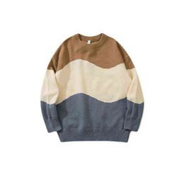 2021 New Arrival Color Block Stylish Men Hip Hop Knitted Sweater Casual Knitwear Women Pullover Korean Fashion Clothing Sueter T220730