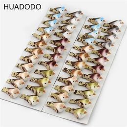 HUADODO 24pcs Mini Colourful Foam Artificial Birds Handmade Craft For Home scrapbooking Festival Christmas Decoration 3cmx1.5cm Y201020