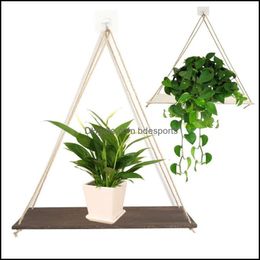 Other Home Decor Garden Plant Flower Pot Rack Premium Wood Swing Hanging Rope Wall Mounted Shees Indoor Outdoor Decoration Simple Design D