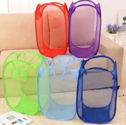 Laundry Products Mesh Fabric Foldable Pop Up Dirty Clothes Washing Laundry Basket Hamper Bag Bin Hamper-Storage bags