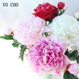 YO CHO 2 Heads Big Peonies Artificial Flowers Silk Peonies Bouquet Fake Flowers Home Decor White Pink Wedding Party Decoration 220408
