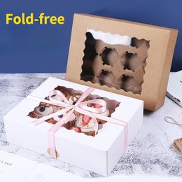 Gift Wrap 4/6/12 Cup Insert Fold-free Open Window Cupcake Box Muffin Dessert Packaging Wedding Marriage Party Pastry EngagementGift