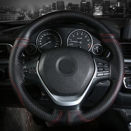 Steering Wheel Covers Braid Embossed Hand-Stitched Car Cover Universal Leather Automotive 15 Inch Steering-wheel Anti-Slip SoftSteering