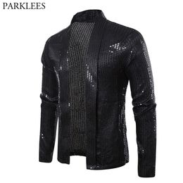 Black Sequins Street Cardigan Blazer Men Disco Dancer Club Party Blazer Jacket Male Casual Hip Hop Swag Clothes for Hipster Men 220801