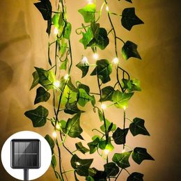Strings 10m 5m 2m Artificial Plant Creeper Green Leaf Vine String Lights Solar Powered For Thanksgiving Wedding Room Patio DecorationLED LED