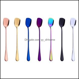 Spoons Flatware Kitchen Dining Bar Home Garden Eco Spoon Stainless Steel Metal Ice 7 Colors Drop Delivery 2021 Iish5