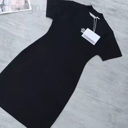 Casual Dresses designer Aw2022 spring and summer new half high collar letter embroidery waist bag hip skirt short sleeve knitted dress women's fashion 3049 SZSL