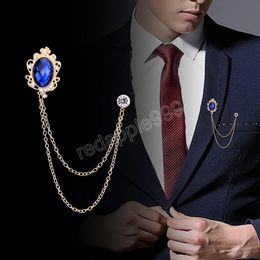 Fashion Crystal Tassel Jeweled Pin Buckle Chain Brooches Women Men's Suit Brooch Luxury Male Corsage Jewelry Accessories