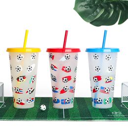 Hot! Magic Plastic Drinking Tumbler Mugs Temperature Color Changing Thermochromic Cup With Lid Straw Football pattern Sea ship