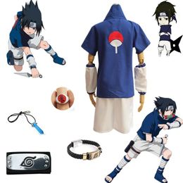 -Tamaño asiático Japón Anime Naruto Uchiha Sasuke Halloween Cosplay Camiseta de manga corta Uniformes Completas Set262m