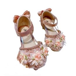 Flower Girls Sandals Spring Autumn New Bow Soft Bottom Princess Shoes Performance Shoes Fashion Sandal Kids Sandals G220418
