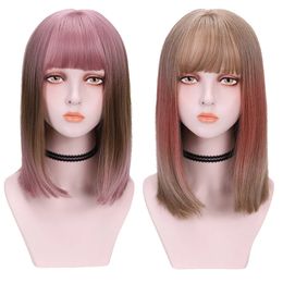 Omber Purple Ash Hari Short Blonde Wigs for Women Bob Heat Resistant Glueless Synthetic Wig Wholesale