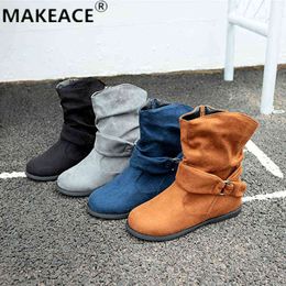 heel covers for boots UK - Fashion Women Boots Suede And Calf Fashion Boots Fall Low Heel Foot Cover British Wind Platform Boots Large Size Women Shoes J220805