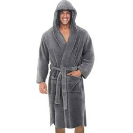 Men's Sleepwear Robe For Men Solid Colour Bandage Bathrobe Long Sleeve Hooded Robes Male Lounge Wear Dressing Gown Mens Sleep Tops
