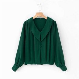HSA Autumn Arrivals Turn Down Collar Army Green Formaly Blouse and Tops Long Sleeve OL Casual Tops Solid Blusa 210716