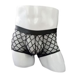ACSUSS Mens Sissy Fishnet Boxers Openwork Breathable Mesh Boxer Briefs Underwear