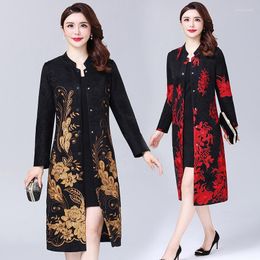 Women's Trench Coats Middle Aged Mother Autumn Coat Temperament Thin Long Windbreaker Retro Embroidered Ladies Elegant 5X RH401Women's Bery2