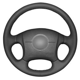 Steering Wheel Covers Black Genuine Leather Hand-stitched Car Cover For Elantra 2001-2006Steering CoversSteering