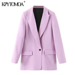 KPYTOMOA Women 2020 Fashion Office Wear Pockets Blazers Coat Vintage Notched Collar Long Sleeve Female Outerwear Chic Tops LJ200907