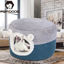 2 In 1 Round Cat Bed Detachable House Soft Plush Kennel Puppy Cushion Small Dogs Nest Winter Warm Sleeping Pet Mat Supplies 220323