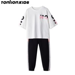 Tonne LION KIDS Kids Clothes Sets Girls Clothing T-Shirt + Pants 2-Piece Tracksuits 220516gx