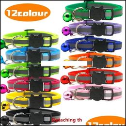 Safety Breakaway Cat Dog Collars 12 Colors Reflective Nylon Pet Puppy Small Dogs Kitten Catcollar With Colorf Bell Wll15 Drop Delivery