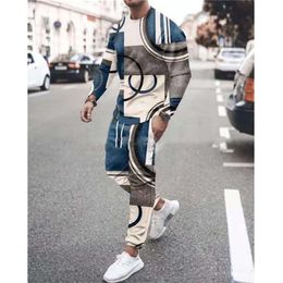 Men's 2 Piece Set Tracksuits 3D Print Long Sleeve T-Shirt Set Streetwear Casual Two piece Male Oversized Men Tshirt Suit Top 220610