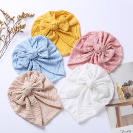 Spring Autumn Baby Hat Solid Color Bowknot Baby Girl Turban Ribbed Hats For Kids Toddler Cap Beanie Warm Headwraps