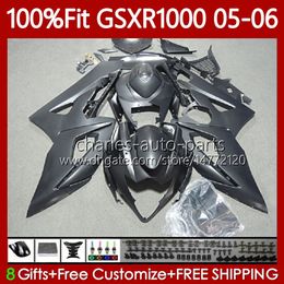 Injection Mould Fairings For SUZUKI GSXR 1000 CC K5 GSXR-1000 GSXR1000 Matte black 05 06 Bodywork 122No.125 1000CC GSX R1000 2005 2006 GSX-R1000 2005-2006 OEM Body Kit