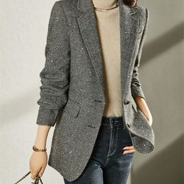 VIMLY Blazer jacket women Notched Single Breasted Blazer Office Lady Business Jackets Female Clothes Wool Coat F9893 220402