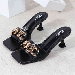 Women Shoes 's Slipper Sandals Heels Female Lady Golden Chain Slides Ladies Mules Summer Casual Chaussure Femme 220610