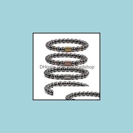 Beaded Strands 10Pc/Set Fashion Bead Bracelet For Men Magnetic Black Gallstone Copper With Beads And Hexagonal Column M Dhseller2010 Dh2Yh