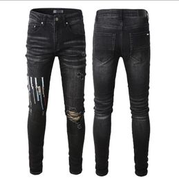 22SS Desenhador Jeans Mens Denim Bordado Calças Moda Buracos Calças Tamanho 28-40 Hip Hop Afligido Zipper Calças para Malé Top Venda