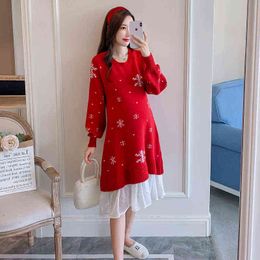 Winter Christmas Long Sleeve Maternity Gown Photography Photo Shoot Knitted Maternity Dress Elasticity Autumn Pregnant Clothes G220309