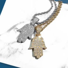 Pendant Necklaces Iced Out Hand Of The Angel Fatima Micro Pave Cubic Zirconia Necklace Men Women Hip Hop JewelryPendant