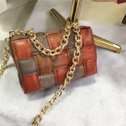 Evening Bags Bag For Women Thick Metal Chain Snakeskin Pattern Crossbody Korean Designer Woven Wadding Shoulder